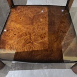 Rounded Square Burl-Veneer Sofa Side Table with Layered Top, Tapered Legs and Lower Display Shelf